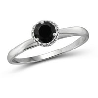 Carat T.W. Okrugli crno-bijeli dijamantni srebrni prsten