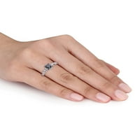 Carat T.W. Crno -bijeli dijamant 14KT bijelo zlato halo vintage zaručnički prsten