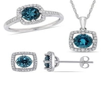 3- Carat T.G.W. London Blue Topaz i Carat T.W. Diamond 10KT bijelo zlato 3-PC kvadratni halo prsten, naušnice i