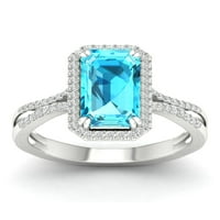 Imperijalni dragulj 10K Bijelo zlato smaragdni izrezani švicarski plavi topaz ct tw dijamant Halo Ženski prsten