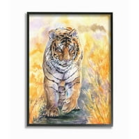 Cool Tigar velika mačja životinja uokvirena narančasta akvarelna slika _ teksturirana umjetnost Georgea Diachenka
