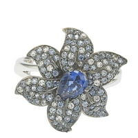 Sterling srebrni safir i dijamantni naglasak egzotični cvjetni prsten