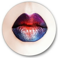 DesignArt 'ženske usne s svijetlim višebojnim ružnim ružem' Moderni krug metal metal zid - disk od 23 godine