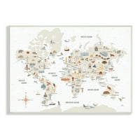 Stupell Desirts World Map of Destination Illutrations Meki smeđi tonovi, 10, dizajn Laura Marshall