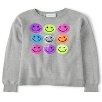 Dječje djevojke Active Smiley Face Crewneck Grafički džemper, veličine XS-XXL