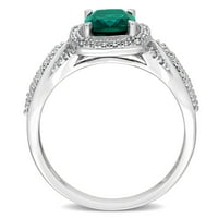 Miabella Women's CT stvorio je smaragdni modni karat dijamant 10kt bijelo zlato halo koktel prsten