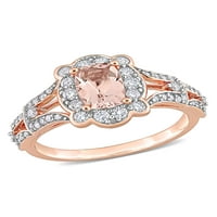 Carat T.G.W. Jastuk izrezan morganit i karat T.W. Okrugli dijamant 10KT ružičasti halo zaručnički prsten