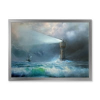 Svjetionik Sjajno svjetlo tijekom olujnih oblaka Night II uokvireno slikarstvo platno umjetnički tisak
