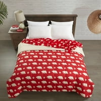 Dearfoams Plush Comforter set, uključuje bacanje i dvije oči, crveni medvjed, puni