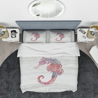 DesignArt 'Pink Seahorses Ocean Life' Set Coastal Duvet Cover set