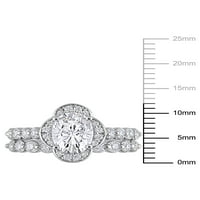 1- Carat T.G.W. Ovalni izrez stvorio je bijeli moissanit sterling srebrni halo zaručnički prsten