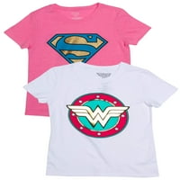 Warner Bros. DC Super Hero Girls Supergirl i Wonder Woman Metallic Logo Graphic Majice, set