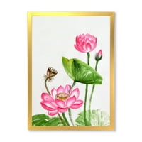 DesignArt 'Drevni ružičasti lotosi u ribnjaku III' tradicionalni uokvireni umjetnički tisak