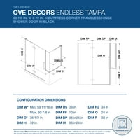 OVE Decors Tampa 60- in. W in. H pravokutni otvor za tuširanje u kutu bez okvira u crnoj boji s panelima