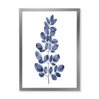 DesignArt 'mornarsko plavi eukaliptus na bijeloj' tradicionalno uokvireni umjetnički tisak