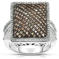 Carat T.W. Smeđi i bijeli dijamantni srebrni modni prsten