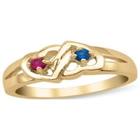 Personalizirani prsten dvostrukih srca rođenih kamena u zlatu od 10k i 14k