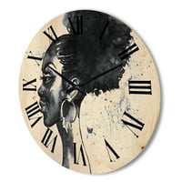 Designart 'crno -bijeli portret afroameričke žene I' Moderni zidni sat drveta