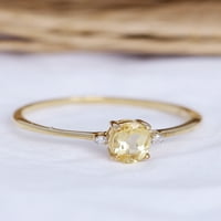 Studeni nakit s rođenim kamenom – citrin 0. Karat od 14 karatnog zlata preko srebrnog prstena s bijelim dijamantnim