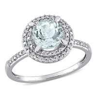 Miabella Ženska 1- karat Aquamarine karat dijamant 10kt bijelo zlato dvostruki halo prsten