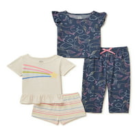 Wonder Nation Toddler Girls Print Pijama set, 4-komad, veličine 2T-5T