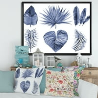 DesignArt 'Plavi akvarelni tropski listovi IV' Tradicionalno uokvireno platno zidne umjetničke print