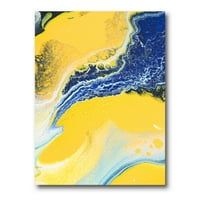 DesignArt 'Sažetak kompozicija u plavom i žutom vii' modernom platnu zidne umjetničke ispis