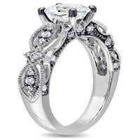 1- Carat T.G.W. Stvoren bijeli safir i dijamantski zaručnički prsten od bijelog zlata