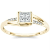 Carat T.W. Dijamantski zaobilazni princeza narezana zaručnički prsten od 10kt žutog zlata