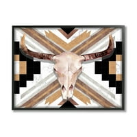 Stupell Industries jugozapadni Santa Fe Wild Bull lubanja Geometrijski uzorak Moderna slika crno uokvirena umjetnička