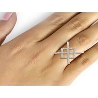 Jewelersclub 14K Zlatni križni prsten od zlatnog križa - 0. Karat bijeli dijamantni prsten s 14K zlatnim srebrnim