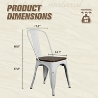 Vineego drvena sjedala blagovaonica set od 4, industrijske vintage metalne stolice koje se mogu slagati, bijela