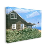 Stupell Industries Seaside House Američka zastava mirna obalna galerija za slikanje kuće zamotana platno tiskana