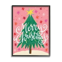 Sretan božićni ružičasti zvjezdani uzorak odmor grafička umjetnost crna uokvirena umjetnička print zidna umjetnost