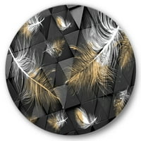 DesignArt 'Zlatno i bijelo perje na trokutastim' Moderni metalni zid - disk od 23 godine