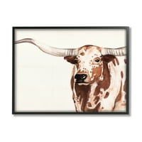 Stupell Industries uočio je goveda Longhorn nasmijana smeđa seoska krava uokvirena zidna umjetnost, 11, dizajn Annie
