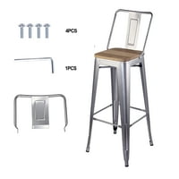 Dizajnerska skupina barskih stolica sa srednjom visinom naslona i sjedalom od svijetlog drveta, Srebrna, set od