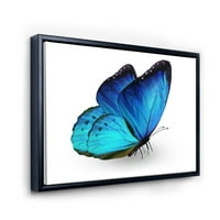 DesignArt 'Izbliza živopisnog plavog leptira na bijeloj' moderno uokvirenim platnenim zidnim umjetničkim printom